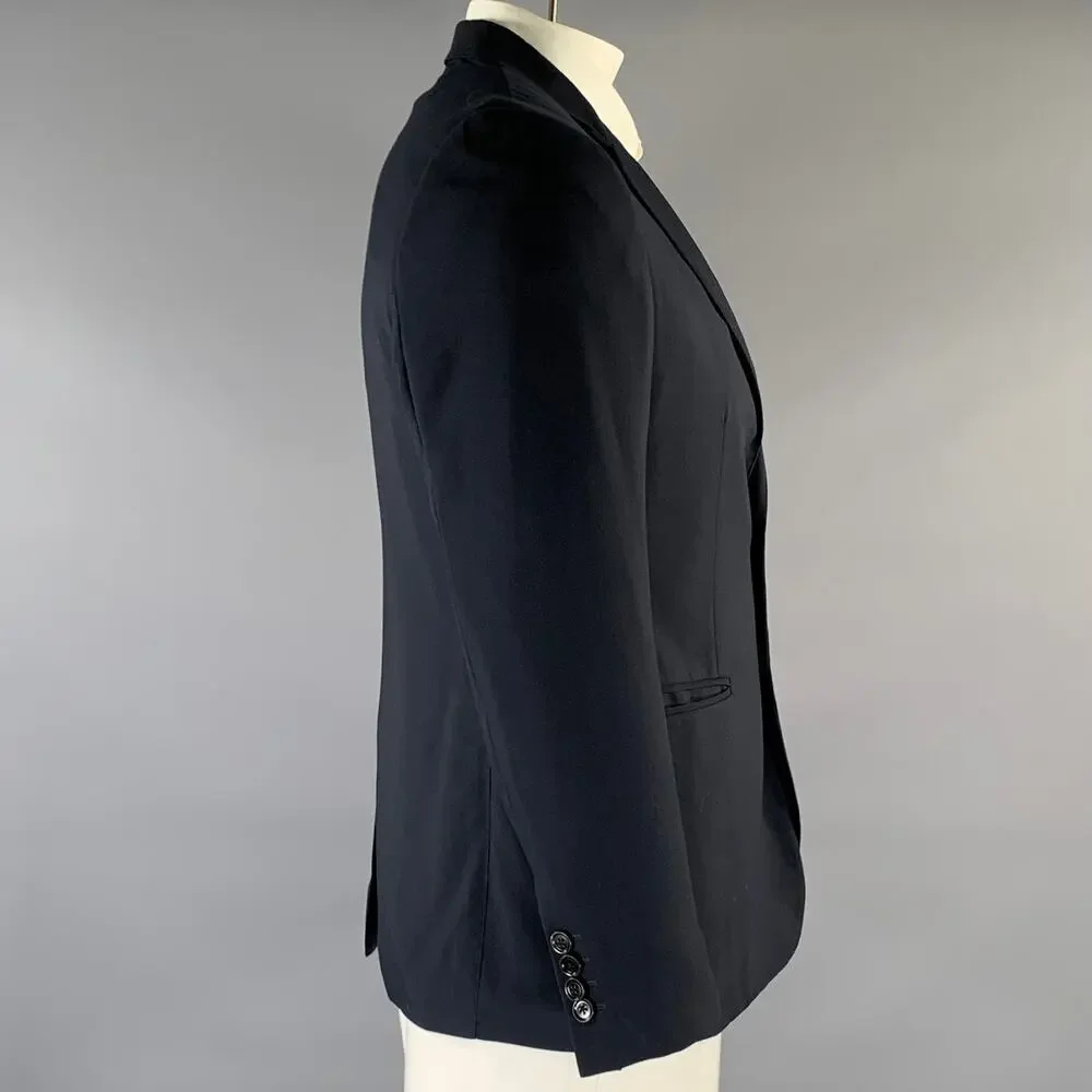 DIOR Chest Size 42 Navy Solid Cashmere Notch Lapel Sport Coat